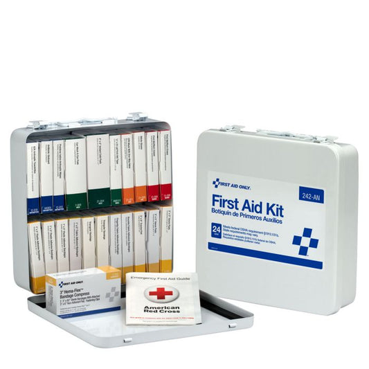 24 Unit First Aid Kit Metal Case 50 Person