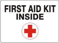 First Aid Kit Inside (w/red cross symbol) vinyl sticker 3x5