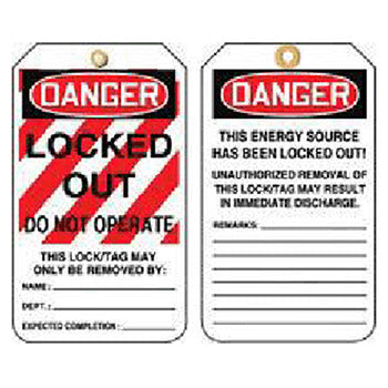 Lockout Tag Paper "Locked Out Do Not Operate" - Pack Of 25