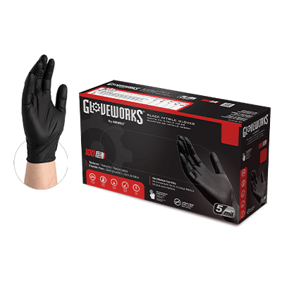 Gloveworks Black Nitrile PF Ind 5 mil Gloves
