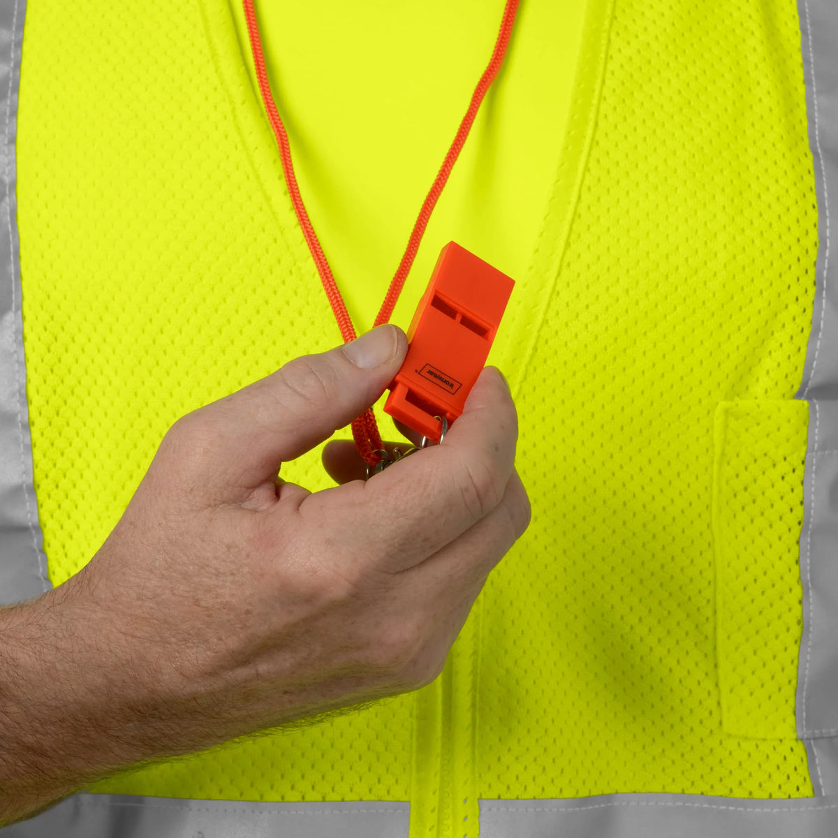 11dB Hi Vis Emergency Pealess Rescue Whistle w/ Lanyard