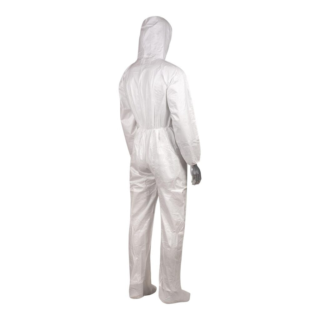 White SMS Disposable Coveralls w/Hood and Boots