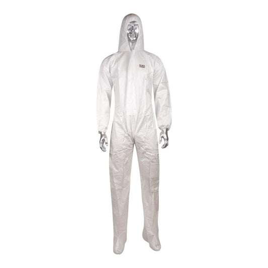 White SMS Disposable Coveralls w/Hood and Boots
