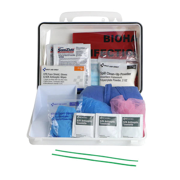 Bloodborne Pathogen (BBP) Spill Clean Up Kit & Personal Protection with CPR Pack, Plastic Case