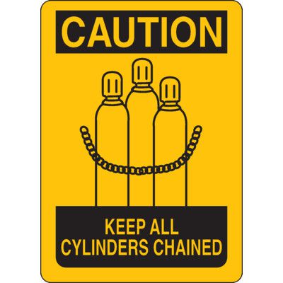 Caution - Chain Gas Cylinders 7x10 aluminum sign